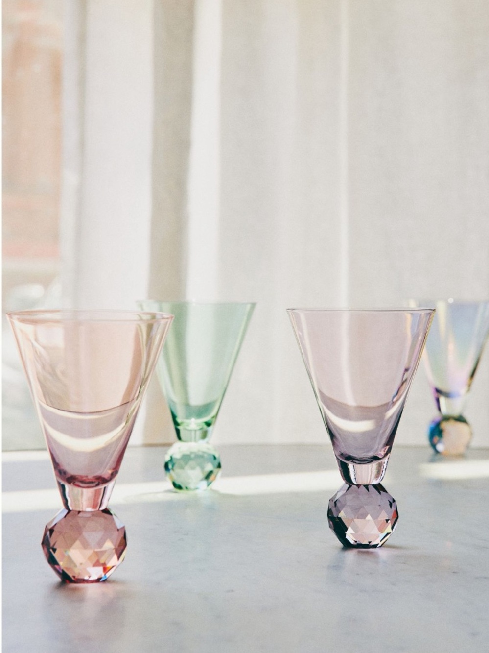 Anthropologie Gemma Pastel Pink, Mint & Lavender luster‎ Faceted martini Glasses